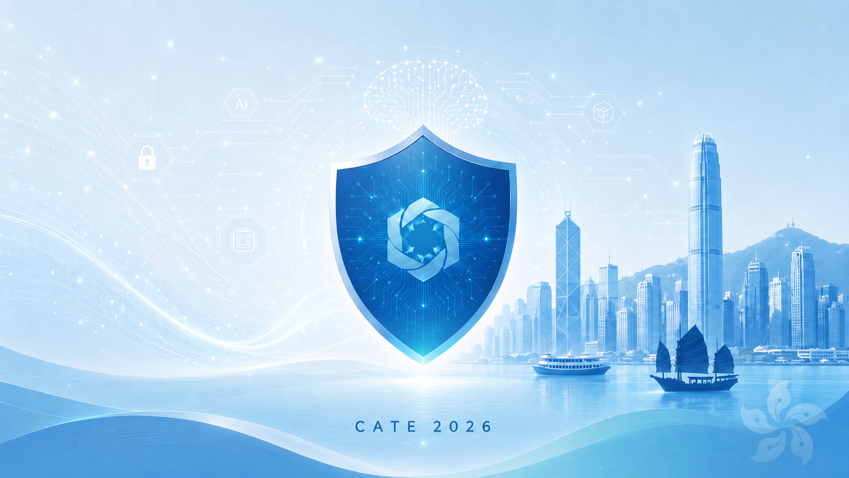 CATE 2026 visual showing AI security, cryptography, and trustworthy ecosystem themes.